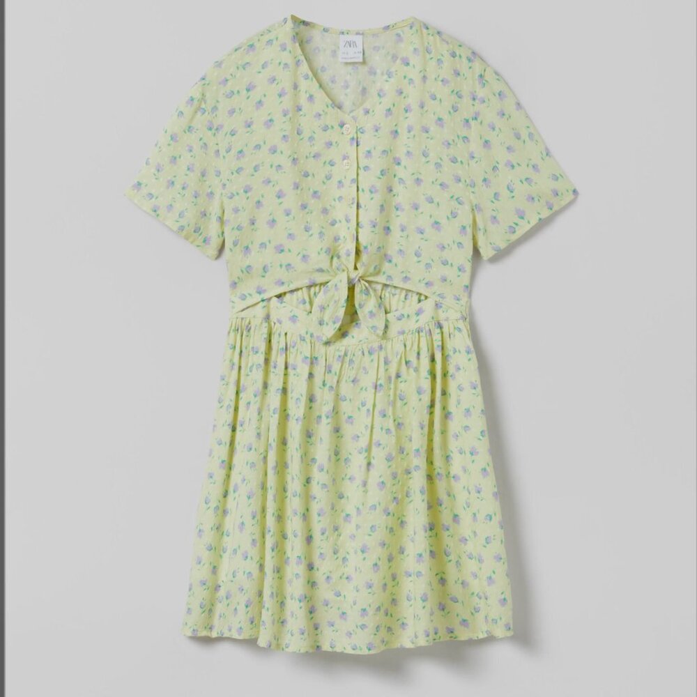 Zara Girls Spring Butter yellow floral cutout dress Bow Size 8 Easter Ready